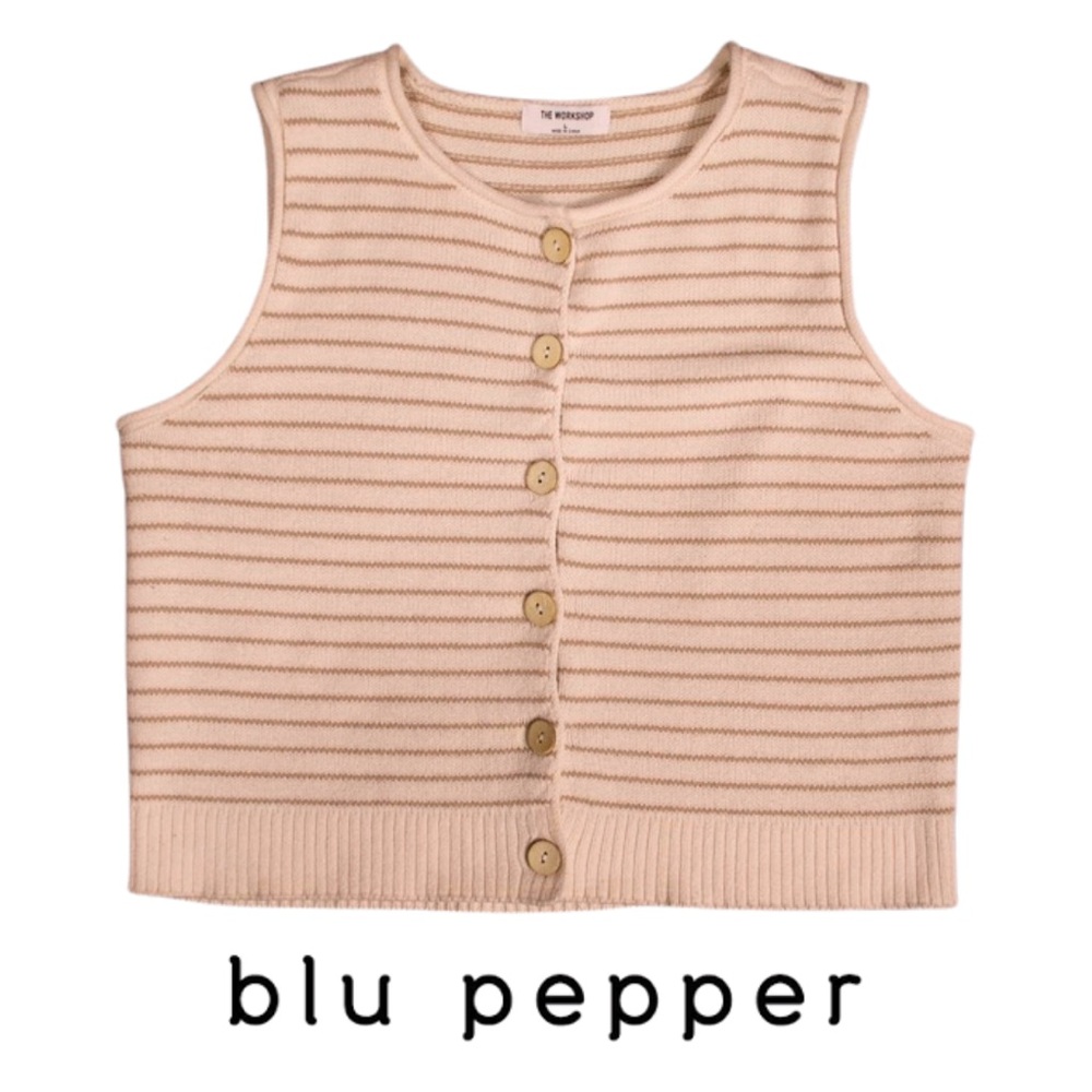 Blu Pepper Striped Knit Button-Front Sweater Vest – Size L